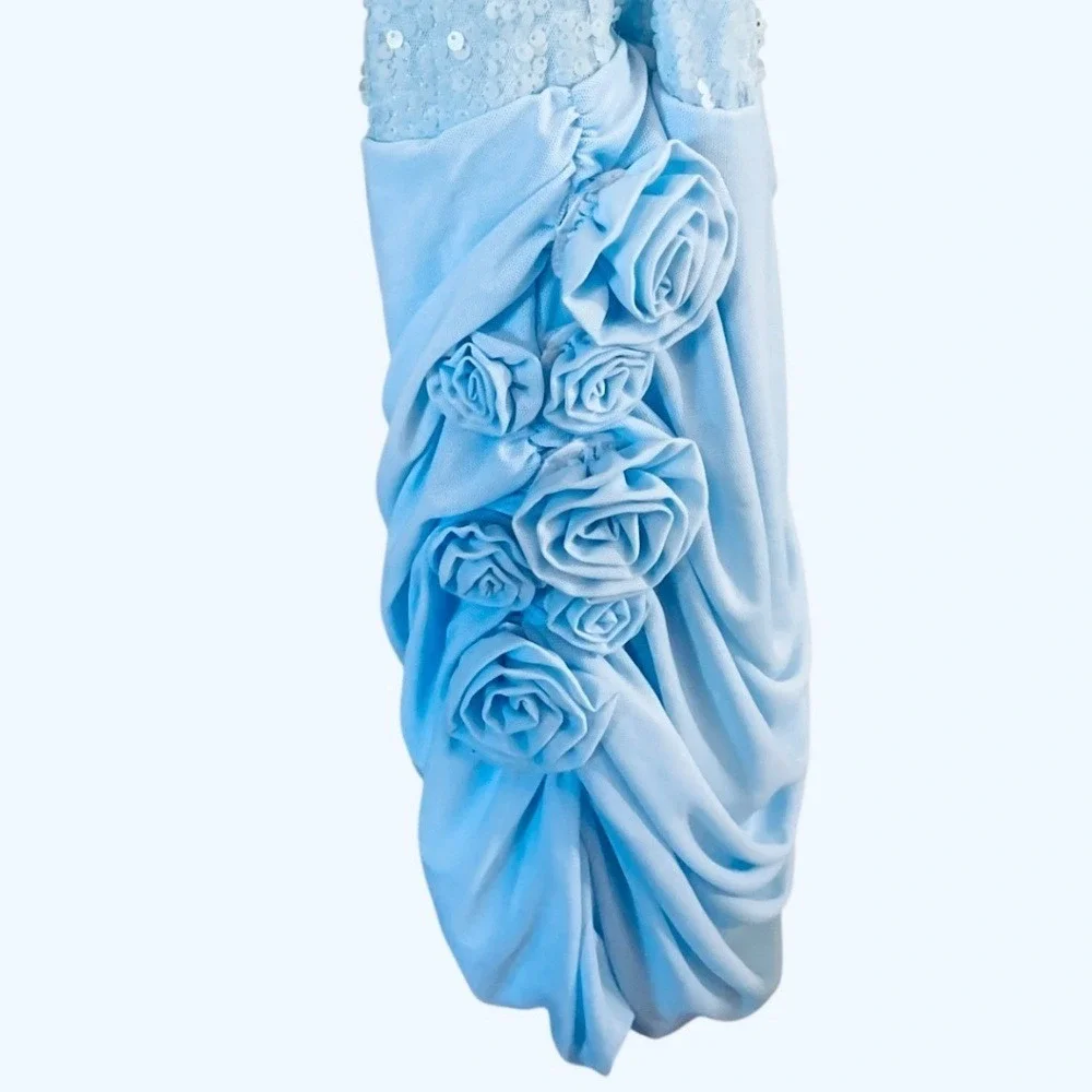 Powder Blue Sequin Rosette Cocktail Dress NWT Ruched Draped‎ Size 4